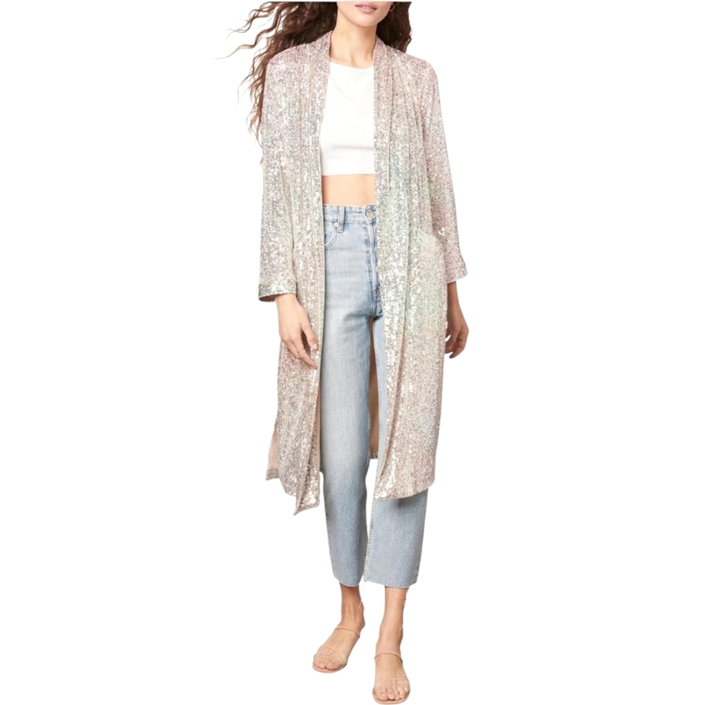 BB DAKOTA Nwot Silver Sequin Showstoper By Steve Madden Duster/Jacket - Picture 10 of 17